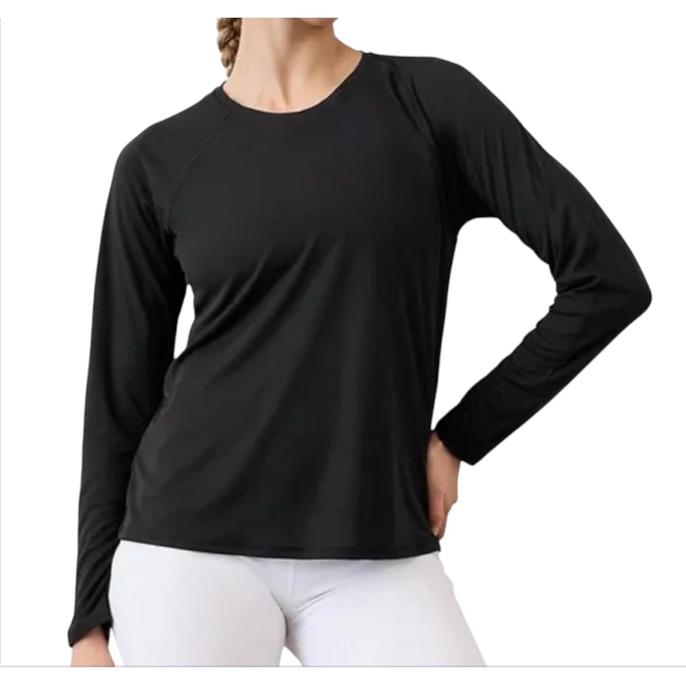 ATHLETA Solid Black PERFORMANCE TRAINING TEE TOP T-SHIRT Relaxed Loose Comfy M